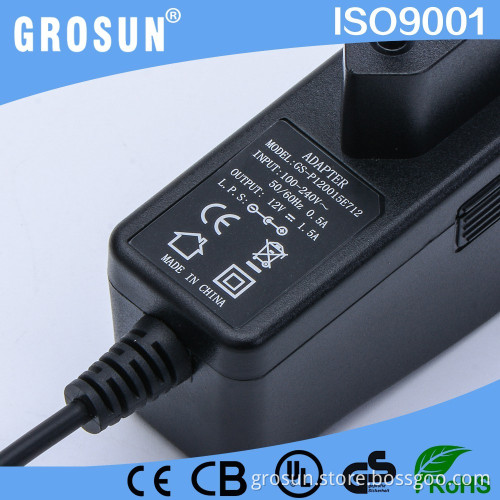 EU Plug 18W AC DC Adapter DC Output 12V 1.5A Switching Wall Adapter Power Supply with CE UL FCC
